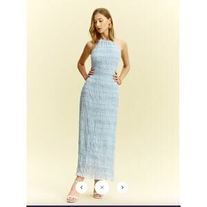 Commense Textured Ruffled Chiffon Halter Neck Maxi Dress Sz XL